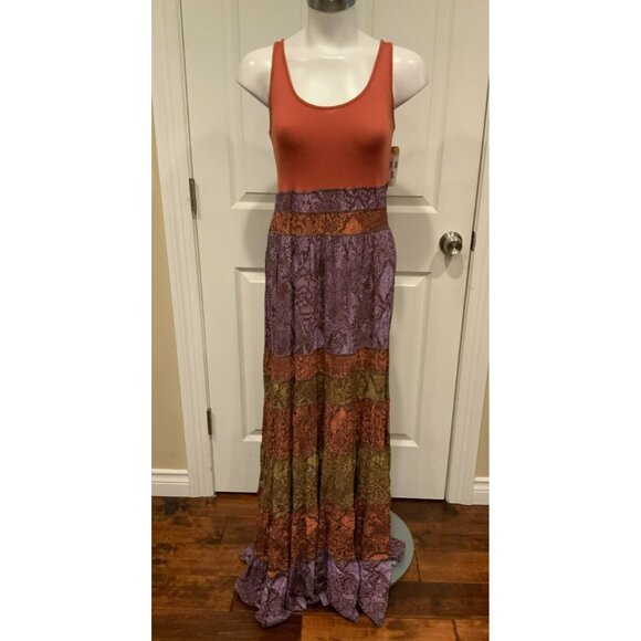 by Anthropologie Colima Maxi Dress Orange, Purple & Green Snakeskin, Size Small - Picture 1 of 9